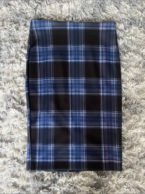 Blue Plaid Pencil Skirt - Women